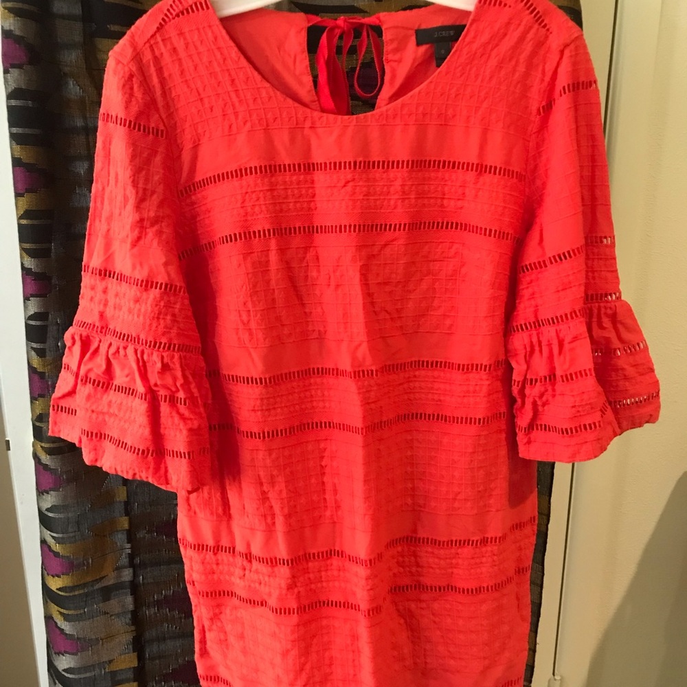 Bell sleeve eyelet shift dress